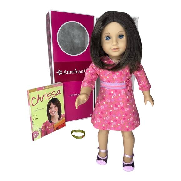 American Girl CHRISSA DOLL In Meet Outfit Dress Shoes Panties Book Bracelet BOX - Picture 1 of 10